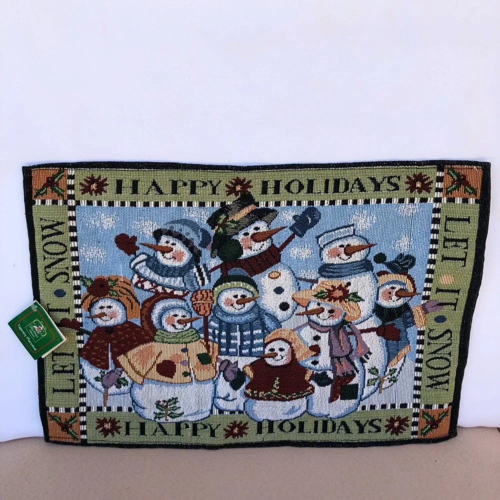 Set Of 5 Christmas Tapestry Placemats Let It Snow Happy Holidays Snow Man Family
